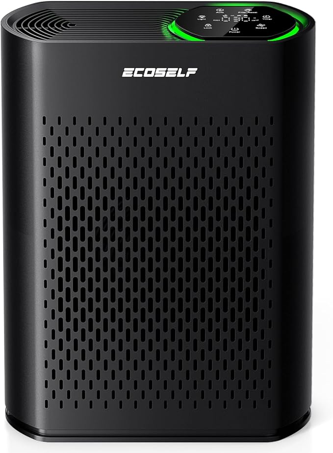 Air Purifier for Large Room, Cleans 2,400 ft² in 30 Mins, 3-Stage True HEPA, 360° Airflow, Large Touch Display Control, Real-Time Air Quality (PM2.5) Display, Ultra-Quiet 20dB Sleep Mode, HAP602 Black