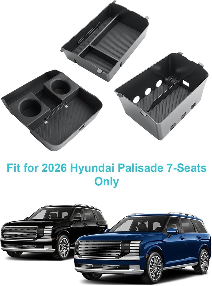 CDEFG 3Pcs for 2026 Hyundai Palisade Center Console & Lower Console Tray | for 2026 Palisade Accessories, Middle Console Dual Organizers Armrest Storage Box & Under Console Tray, for Split Armrest