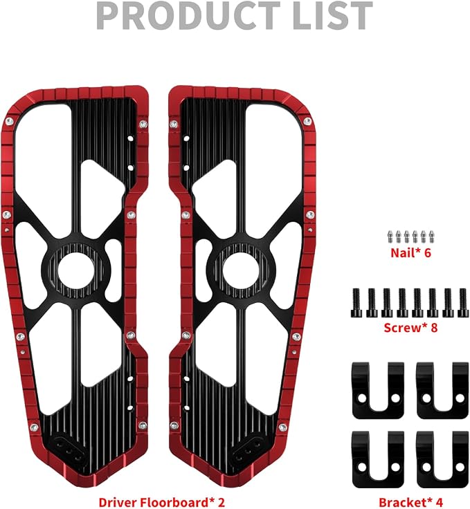 Motorcycle Floorboards Driver Footboards Wide Foot Pegs Board Pedal Compatible with Touring Electra Road Street Glide Softail Road King Red Edge