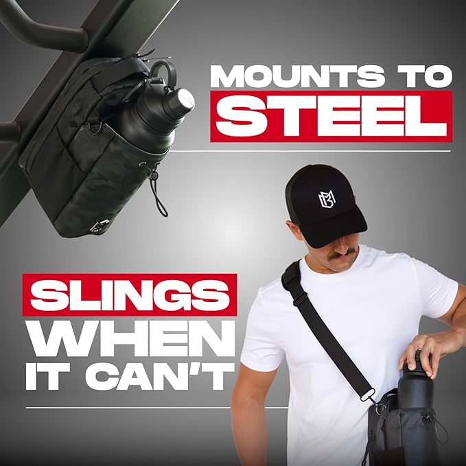 Magnetic Bottle Bag Sling Bag for Men and Women | Gym Bag for Gym, Travel, Work, and Sports | Keep Your Items off the Dirty Gym Floor With Magnetic Attachment (Black Camo)