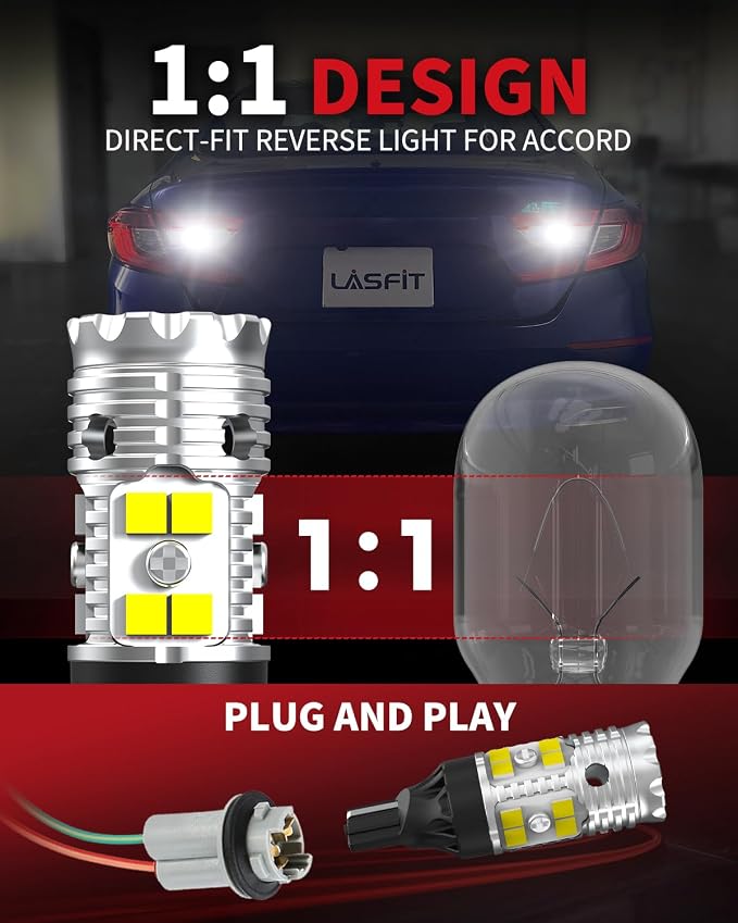 LASFIT 921 LED Reverse Backup Light Bulbs Fit for 2013-2022 Honda Accord, 6000K Cool White Super Bright OEM 912 W16W Replacement, 2 pcs