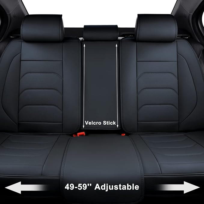 TIEHESYT Black Car Seat Covers Full Set, Breathable Leather Automotive Front and Rear Seat Covers & Headrest for Comfortable Driving, Universal Auto Interior Fit for Most Kinds of Vehicles, Cars