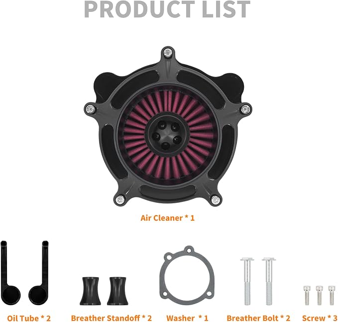 Air Cleaner Filter Aluminum Fit for Harley Touring Road King Street Glide Softail Sportster Dyna (Black Housing Red Element, B For Touring 00-07,Softail 00-15,Dyna 00-17)