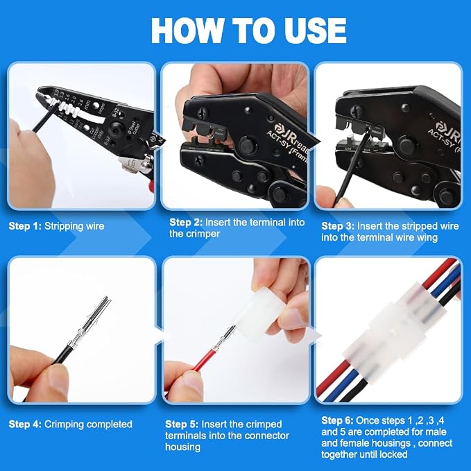 JRready ST6553 Crimping Tool ACT-SY-JRN003S Pin Extractor Tool Kit Male and Female Terminals 18-24AWG Wire Crimp Contacts Pin and Sockets Compatible with Molex .062” 3.68mm Pitch