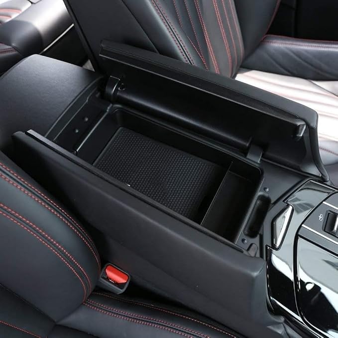 Compatible with Maserati Ghibli Levante Quattroporte 2013-2017 Plastic Center Console Orgnizer Tray Armrest Storage Box with Black Mat