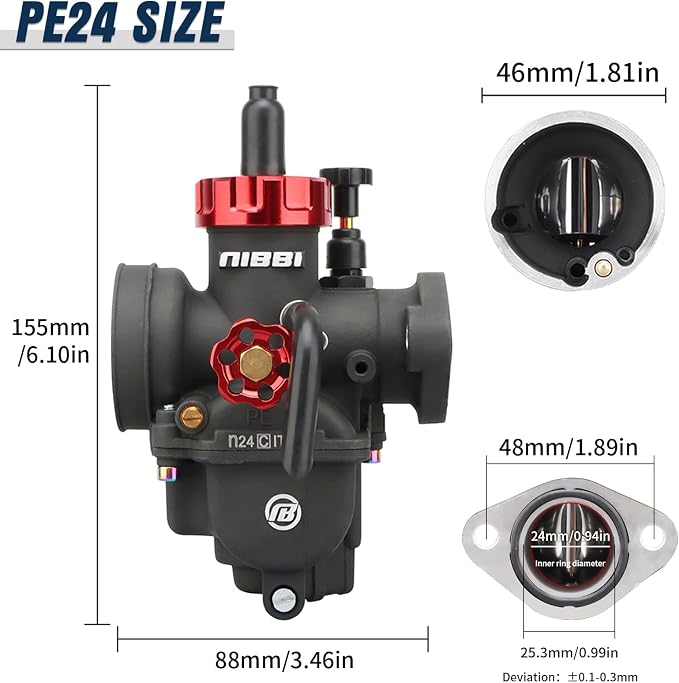 NIBBI PE 24mm Carburetor Kit Fit for Predator 212cc 192cc 224cc Coleman CT200U Engine Mini Bike Go Kart PE24 Carb Performance Part with Air Filter Intake Manifold(Red)