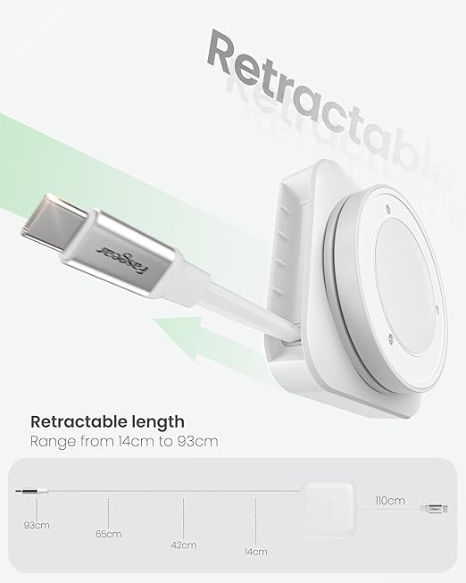 Fasgear Under Desk Retractable USB C Cable White Type-C Cord 60W PD/PPS Fast Charging Compatible for iPhone 17 16 15 Pro/iPad Pro/MacBook/Samsung (2pack, 6.6ft)