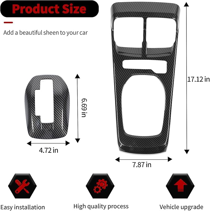 RT-TCZ Carbon Fiber Center Console Gear Shift Panel Cover Trim Kit Interior Accessories for Chevy Camaro 2010-2015,2PCS