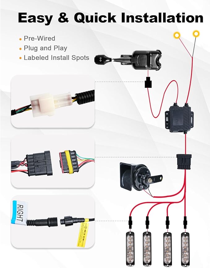 UTV Turn Signal Kit with 110dB Horn, Plug and Play, Pre-Wired UTV ATV Blinker Kit with Lever Column Switch, Street Legal Turn Signals Kit Compatible with Polaris, Can-Am, Teryx, CFMOTO