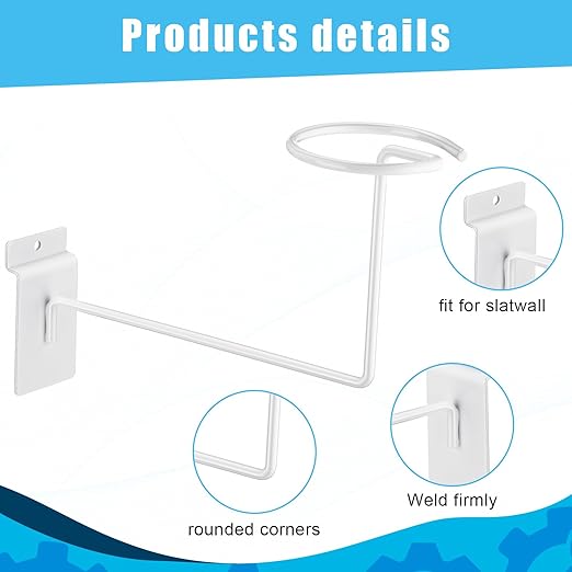 Kigley 6 Pcs Hat Display Wall Mount, Metal Hat Helmet Rack Retail Store Display Shelves Organizer, Slat Wall Accessories for Home Retail Shop Racks Craft Show Garage (White)