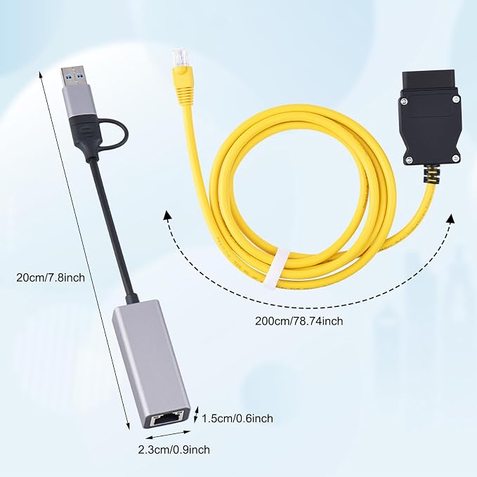 USB to OBD2 2 in 1 Phone to OBD2,ENET Rj45 Cable ethernet Connector Tools to OBD Interface Cable Coding F-Series 10/100Mbps High Speed,Plug and Play