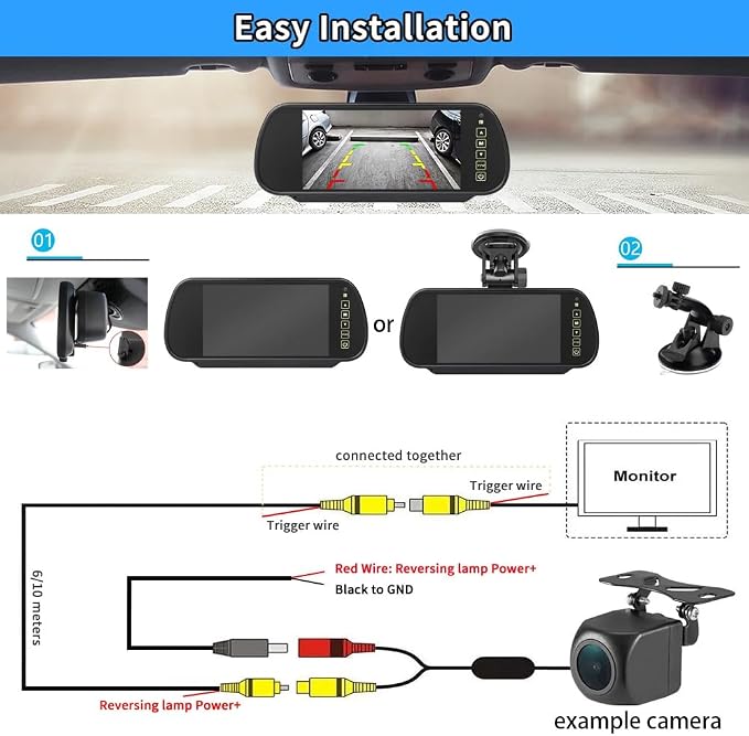3rd Brake Light Reverse Camera with Two Lens+7" LCD Mirror, Dual Cameras Backup Camera Replacement for Van Ford Transit Connect 2 II/XL Cargo Titanium Passenger 2014-2022