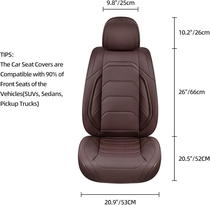 TIEHESYT Brown Car Seat Covers Full Set, Breathable Leather Automotive Front and Rear Seat Covers & Headrest for Reduce The Driving Fatigue, Compatible with Most Vehicles, Cars