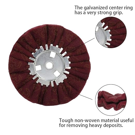 8" Non-Woven Airway Satin Buffing Wheel, 5/8" Arbor Hole | Surface Prep Wheel for Angle Grinder, Ideal for Sanding & Polishing Aluminum, Stainless Steel - 1 PCS
