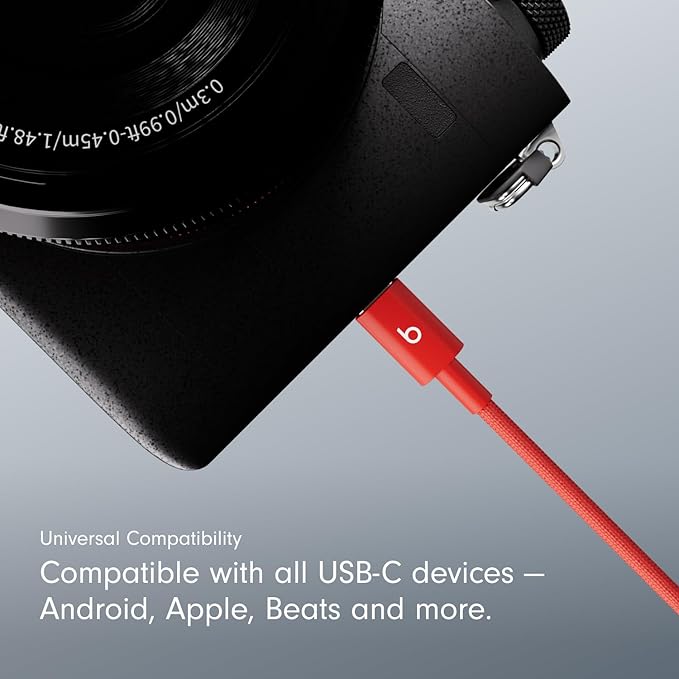 Beats USB-A to USB-C Woven Cable Fast Charging Durable and Tangle-Free Design Compatible Charger for Apple & Android Devices (1.5 m, 5 ft) - Rapid Red