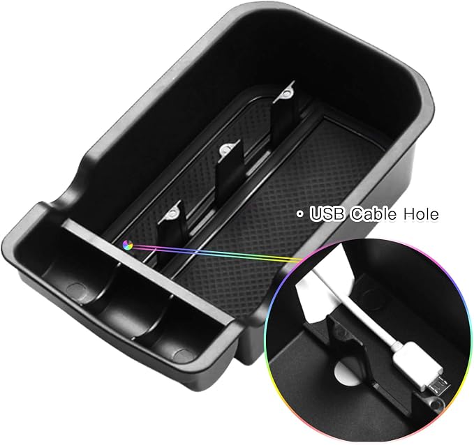 SKTU Compatible with 2017-2020 Jeep Compass Center Console Storage Box Organizer Container Armrest Insert Organizer ABS Tray Pallet with USB Hole and Coin Holder (Black)