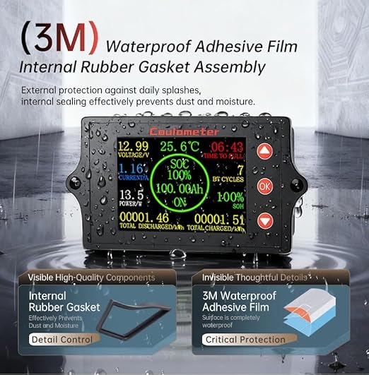 RQG New 300A Battery Monitor with Shunt,8-100V 2 Inch Color Screen Shunt Monitor,High Precision TFT Color Screen Coulometer for Car RV Golf Cart Solar Panel,Multi Functional,Easy to Read and Use