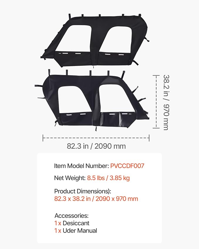 VEVOR Cab Enclosure Upper Doors, Compatible with Kawasaki Teryx4 2012-2022, Soft Upper Doors, Windproof & Waterproof Upgraded Zipper UTV Soft Side Window Kit, Work with Roof and Partial Windshields
