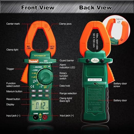 Auto Ranging Digital Multimeter TRMS 6000 with Battery Alligator Clips Test Leads AC/DC Voltage/Account,Voltage Alert, Amp/Ohm/Volt Multi Tester/Diode (38B)