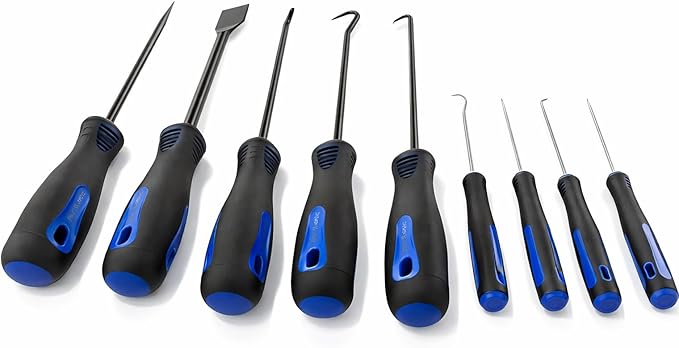 Tech Team #789-9-Piece Hook & Pick Set – Radiator Coolant Hose Removal, Seal & Gasket Pick Tools with Comfort Grips – Includes 4 Mini Picks & 5 Full-Size Hook Tools for Automotive & Repair Work
