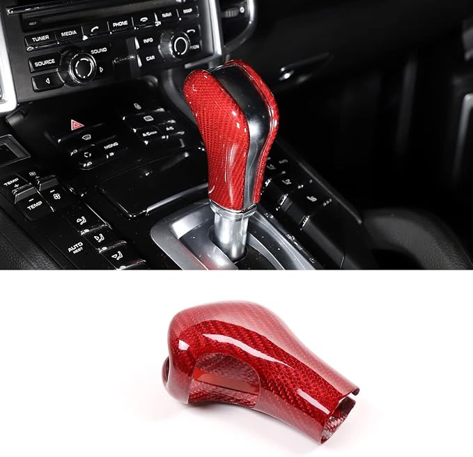 Real Carbon Fiber Source Manufacturer Automotive Interior Accessories Center Console Gear Shift Knob Decorative Protective Cover for Porsche 2011-2017 Cayenne (Red Carbon Fiber)