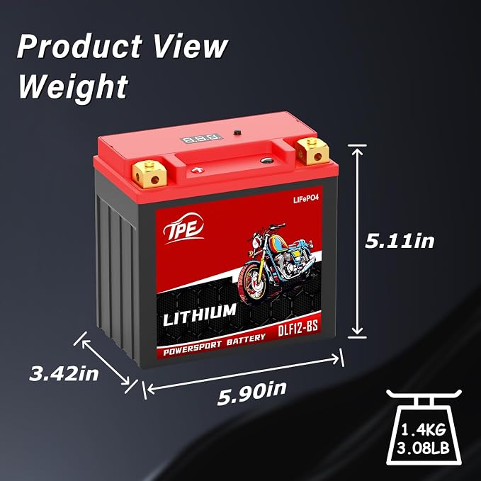 Lithium Motorcycle Battery YTX12-BS 12V, Lightweight LiFePO4 Replacement, High Starting Power, Maintenance-Free Powersports Battery