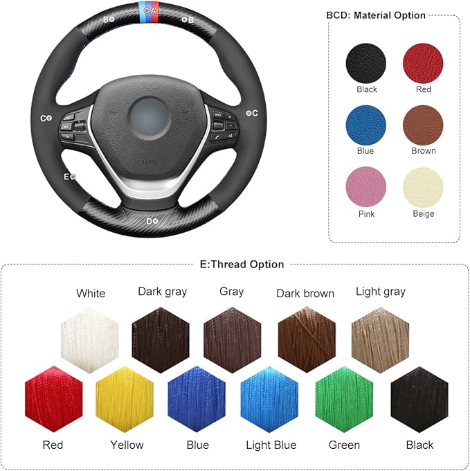 MEWANT Hand Stitch Suede Carbon Fiber Steering Wheel Wrap for BMW 3Series F30 F34 F22 F23 F32 F33 F36 DIY Steering Cover