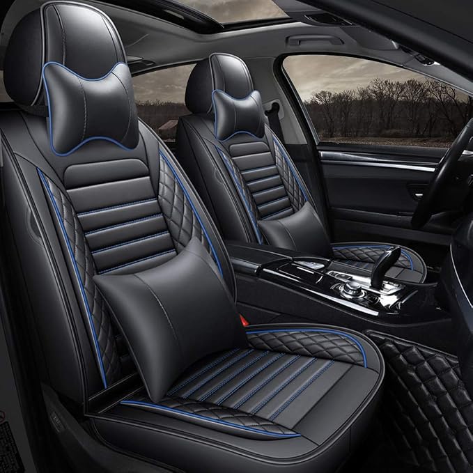 otoez Universal Car Seat Covers Full Set 5 Seat Waterproof Automotive Seat Protector Auto Cushion Cover Compatible with Most Honda Toyota Chevy Ford Vehicles,Trucks,SUV (Blue+Black)