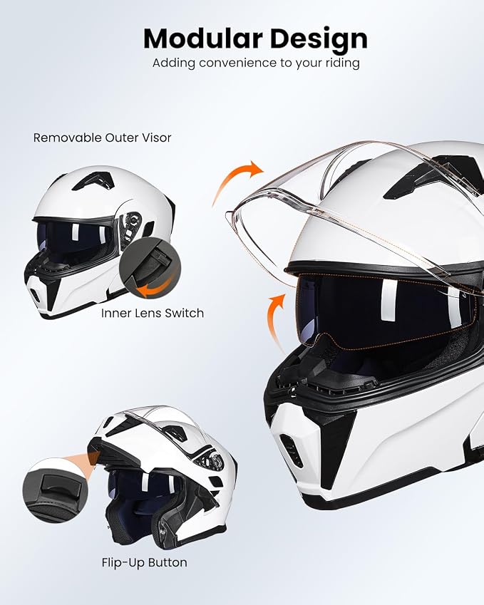 ILM Motorcycle Modular Full Face Helmet for Adult Flip up Dual Visor LED Tail Light Optional DOT