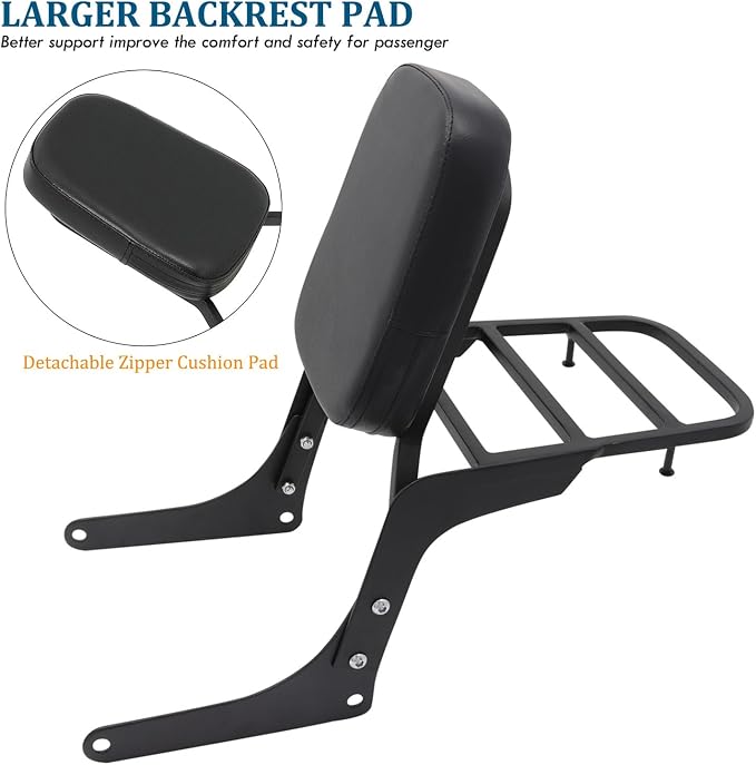 Passenger Sissy Bar with Luggage Rack Backrest for Honda Rebel 250 CMX250 CA250 All Year, Black