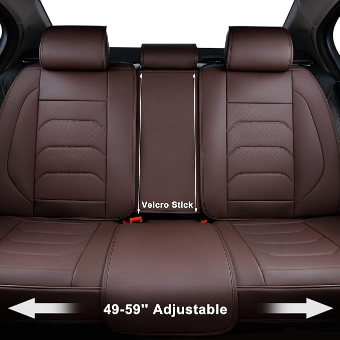 TIEHESYT Brown Car Seat Covers Full Set, Breathable Leather Automotive Front and Rear Seat Covers & Headrest for Reduce The Driving Fatigue, Compatible with Most Vehicles, Cars