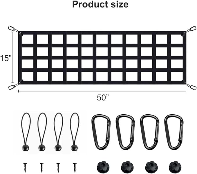Tailgate Net for Most Mid Size Truck - Cargo Net Compatible with Ford, Chevy, Dodge,Ram - Tail Gate Extender Nets for Pickup Truck Bed (50" x 15")