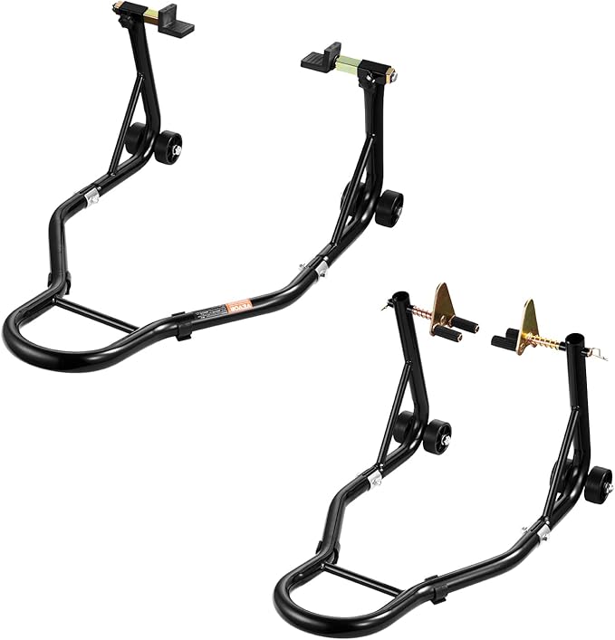 VEVOR Motorcycle Stand Lift, 1100lbs Capacity Front Rear Combo Stand Lift, Front Wheel Dual-Fork Stand, Rear U+L Fork Swingarm Spool Stand, for Most Yamaha Honda Kawasaki Suzuki Motorcycles, Black