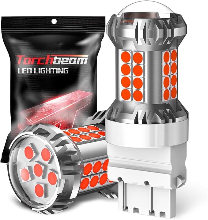 Torchbeam Newly Upgraded 3157 Red LED Bulb, LED Brake Tail Light Bulbs, 600% Brighter 3056 3057 4057 4157 3457 Brake Stop High Mount Stop Tail Taillights with HD Lens for Cars, Non-polarity, 2 Pack