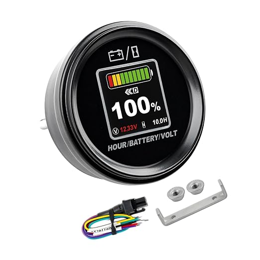 Runleader RL-BI069C DC 8V-65V Battery Indicator, Voltage Gauge & Hour Meter | Full-view LCD Display, Works on Lead Acid LiFePO4 AGM Lithium Batteries, Fits Golf Cart, Forklift, RV, Solar Generator