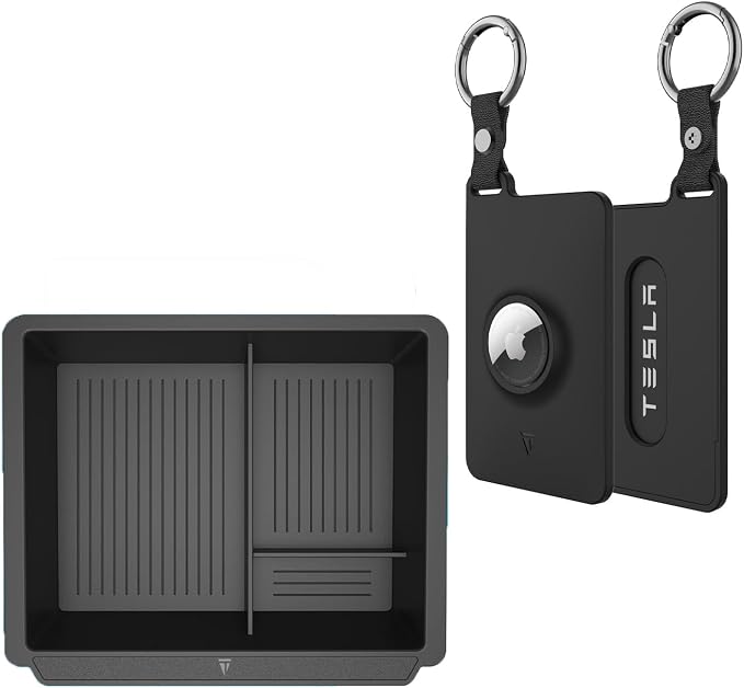 TUDIA Center Console Tray for Tesla Model 3 2025/2024 (Highland) & Model Y 2025/2026 (Juniper) + Tesla Key Card Holder with Air Tag Slot [NOT Compatible with Model 3 2021-2023] Bundle Set