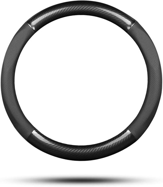 Ergocar Sport Carbon Fiber & PU Leather Car Steering Wheel Cover Non-Slip Car Steering Wheel Protector Universal for Diameter 38cm(15") (Black)