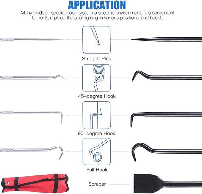Glarks 10 In 1 Heavy Duty Hook and Pick Set, 9Pcs Precision Scraper, Hook and Pick with a 19 to 69 CM Telescopic Magnetic Pickup Tool For Removing Gaskets, Springs, Oil Seals, O-rings
