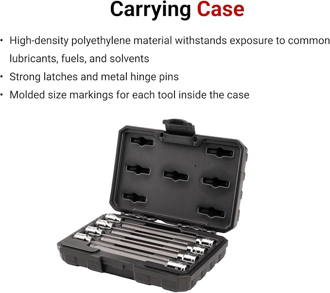 TEKTON 3/8 Inch Drive Long Ball End Hex Bit Socket Set with Case, 8-Piece (1/8-3/8 in.) | SHB91319