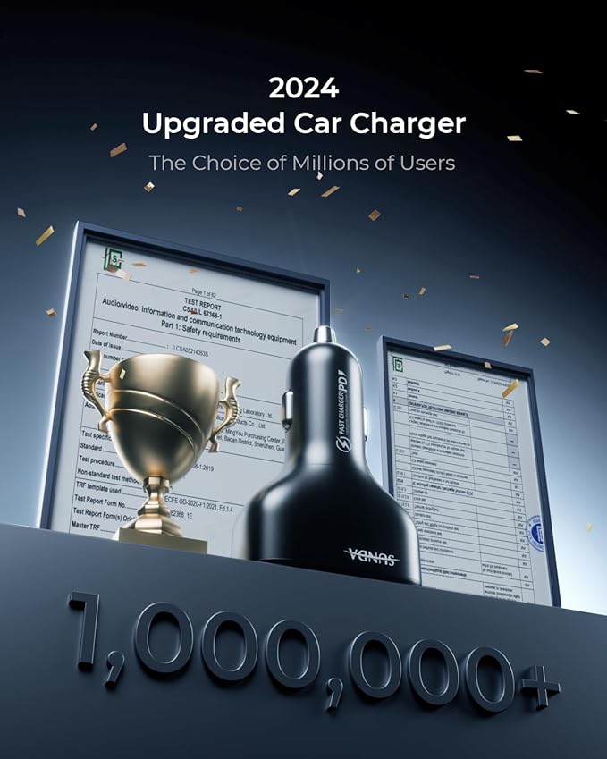 USB C Car Charger, 126W [Dual PD60W&QC30W] Cigarette Lighter USB Car Charger Adapter Fast Charging 4 Ports Car Phone Charger for iPhone 17/16/15/14/13, Samsung Galaxy S25/S24Google Pixel Laptop