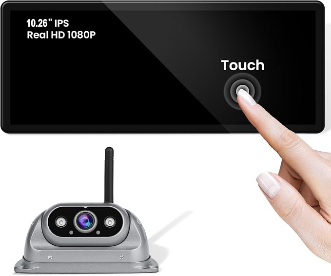 RV Wireless Backup Cameras System with 10.26" 1080P HD IPS Touch Screen-No Delay,IP69K Waterproof, Super Night,Wide Split Screen 2-Channel for Safe Reversing for RV,Trailer,Camper,5th Wheel,Truck