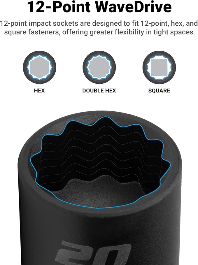 Capri Tools 3/8 in. Drive Shallow Impact Socket Set, 12-Point, Metric, 8 to 22 mm, 15-Piece
