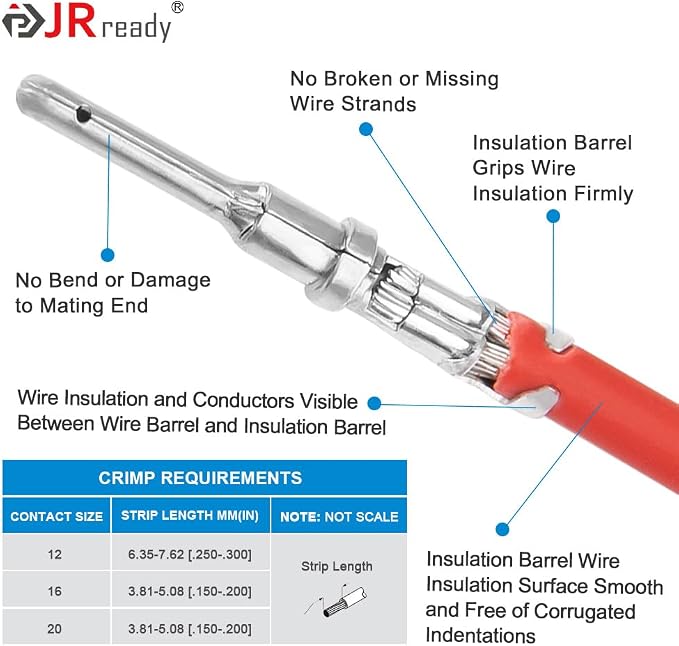JRready ST6449 Deutsch Stamped Pin Kit 146PCS, Size 12 16 Open Barrel Contacts 18-12AWG w/Pin Removal Tool, for DT, DTP, DRC, DTV, AEC,Strike Series