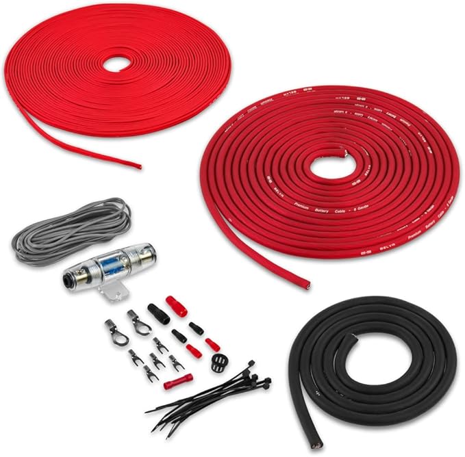 Belva True 8 Gauge AWG Premium CCA Amplifier Wiring Kit Without RCA Cable - BPK8 RED