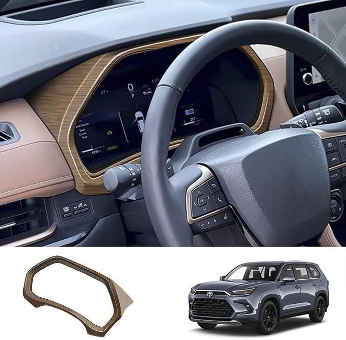 Main Driver Instrument Frame Modification Compatible with Toyota Grand Highlander 2024 2025 2026 Fit for 2024-2026 Grand Highlander ABS Accessories(Wood Grain)