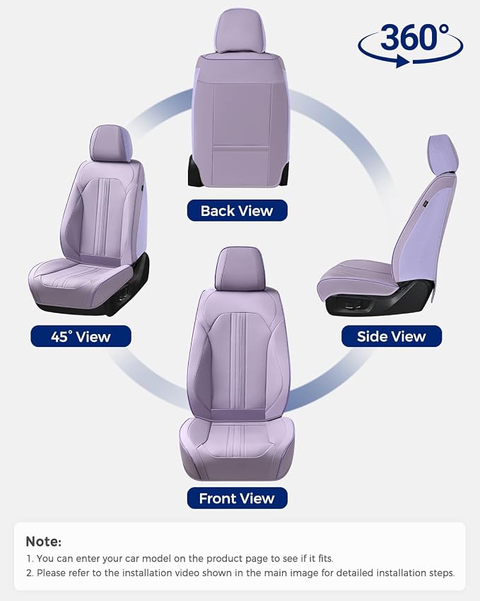 Huidasource Purple Front Seat Cover, Luxury Faux Leather Front Car Seat Cover, Compatible with Airbags, Seatbelt Buckles, Perforation, Cooling＆Heating, Universal Fit for Most Cars, Vans, Trucks, SUVs