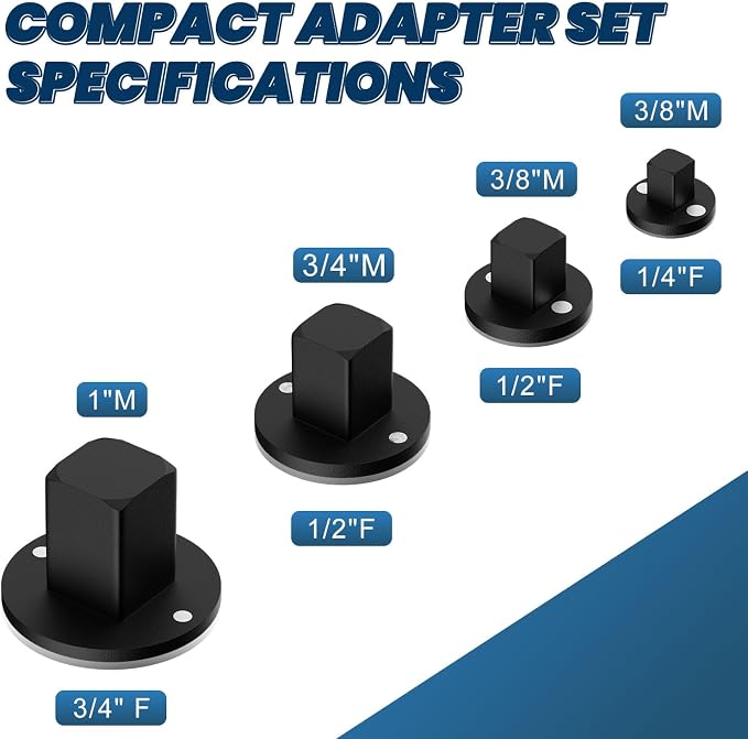 Low Profile Impact Socket Adapter Set, Drive Ratchet Adapter Set 1" to 3/4", 3/4" to 1/2", 1/2" to 3/8", 3/8" to 1/4" Magnetic Design, Works with Sockets/Wrenches/Cordless Drills 4PCS