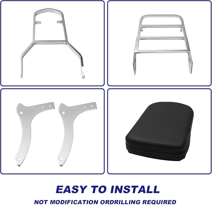 Motorcycle Sissy Bar & Passenger Sissy Bar Backrest with Luggage Carrier Rack for Yamaha VStar Dragstar 1100 XVS1100 DS1100 (Chrome)