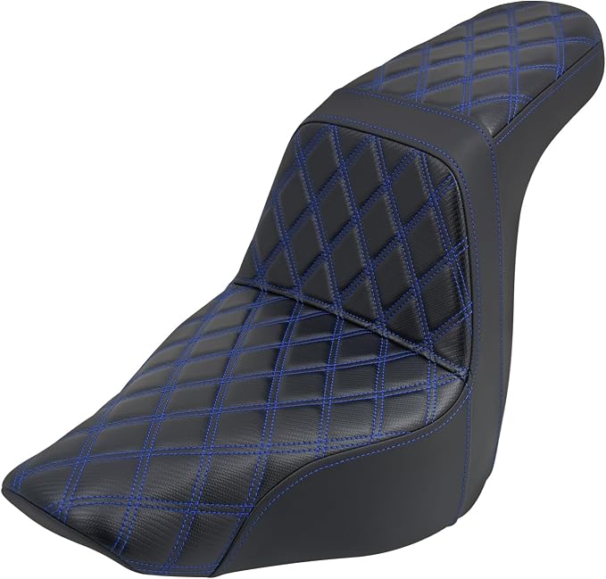 One-Piece Driver Passenger Seat Motorcycle 2-Up Seat Fit for Harley Sport Glide FLSB Low Rider FXLR FXLRS FXLRST 2018-later (Blue Stitching)