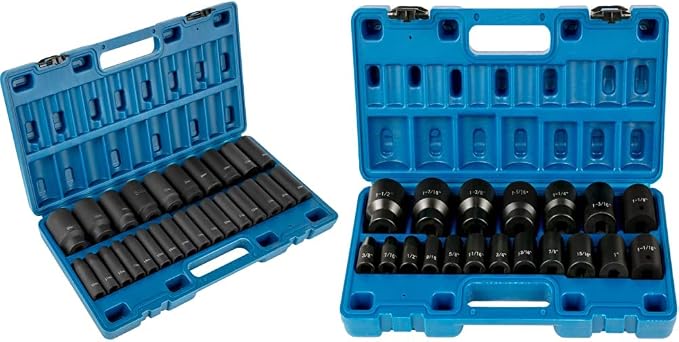VEVOR Impact Socket Set 1/2 Inch Drive - 26 Piece Deep 6-Point Sockets With Storage Cage & 19 Piece Set